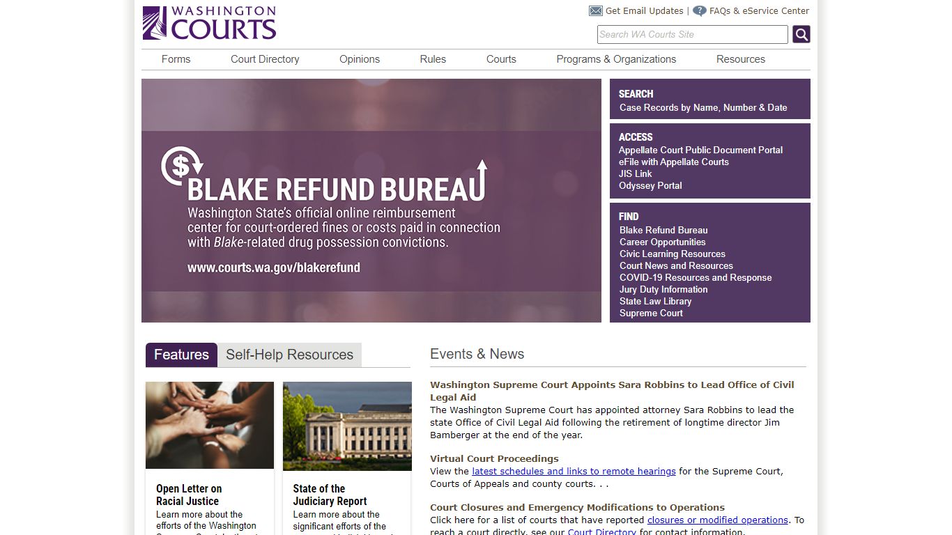 Washington State Courts Name and Case Search