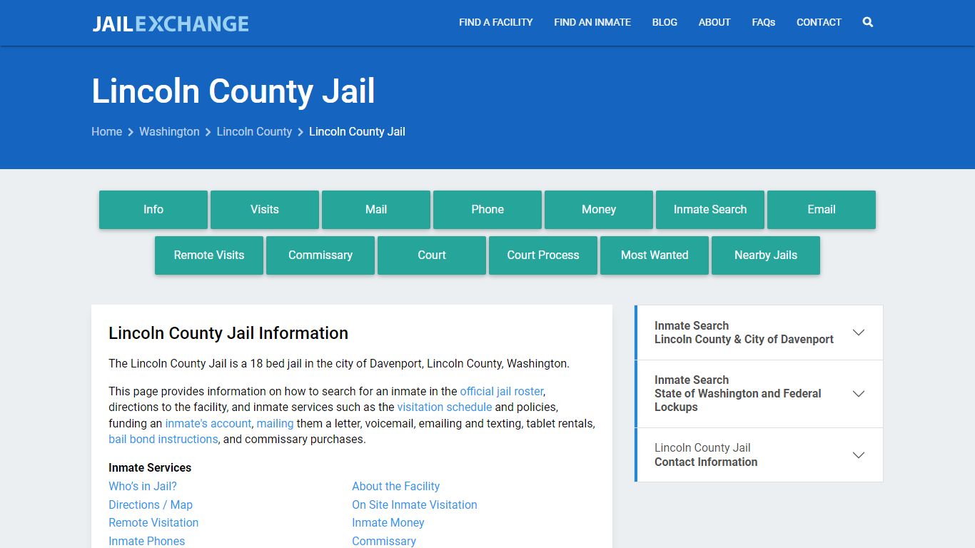 Lincoln County Jail, WA Inmate Search, Information